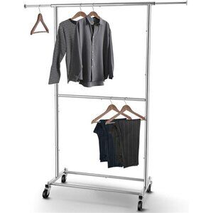 Simple Trending Double Rod Clothing Garment Rack, Rolling Clothes Organizer on